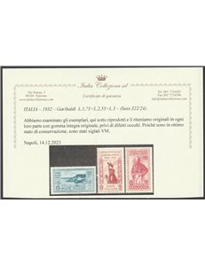 Italia 1932 - Garibaldi la serie. Cert.: Italia Colleziona. Cat. € 825 (**)