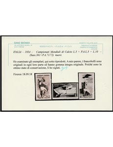Italia 1934 - Campionati Mondiali di Calcio la serie completa  Cat. € 900 (**)