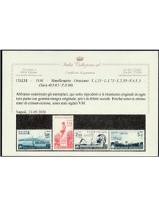 Italia 1936 - Orazio la serie. Cert.: Italia Colleziona. Cat. € 700 (**)