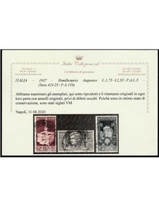 Italia 1937 - Augusto la serie con annulli originali in data Cert.: Italia Colleziona. Cat. € 1800 (U)