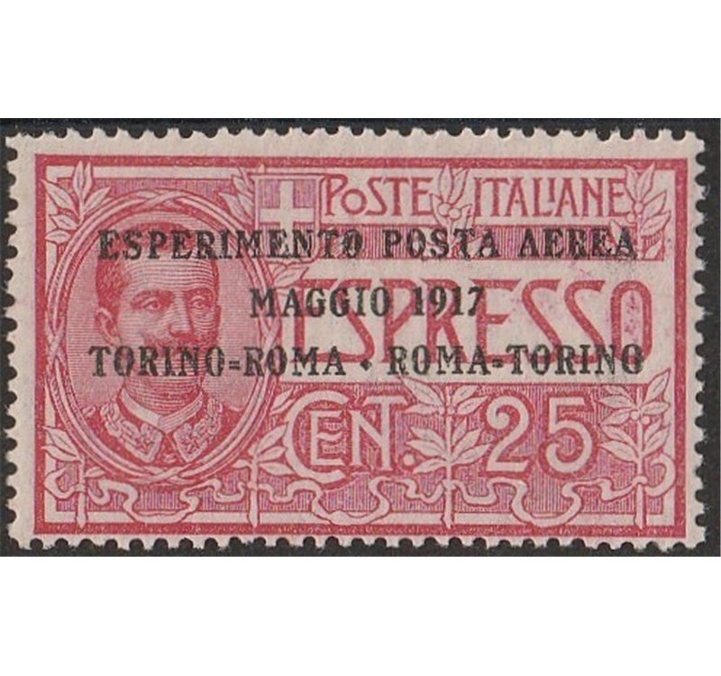 Italia 1917 - Posta Aerea Volo Torino - Roma - Torino 25 c. rosso Cat. € 90 (**)