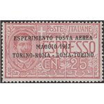 Italia 1917 - Posta Aerea Volo Torino - Roma - Torino 25 c. rosso ottimamente centrato Cat. € 270 (**)