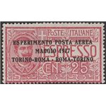 Italia 1917 - Posta Aerea Volo Torino - Roma - Torino 25 c. rosso Cat. € 90 (**)