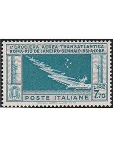 Italia 1930 - Posta Aerea Crociera Transatlantica L. 7,70 celeste grigio, ottimamente centrato  Cat. € 1625 (**)