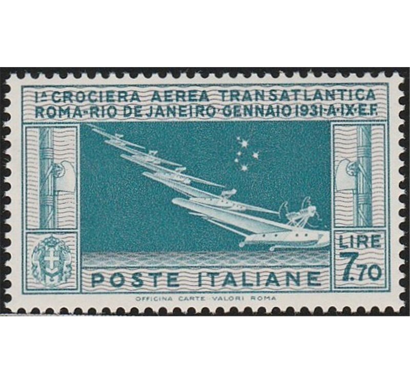 Italia 1930 - Posta Aerea Crociera Transatlantica L. 7,70 celeste grigio, ottimamente centrato  Cat. € 1625 (**)