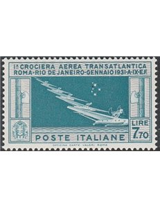 Italia 1930 -Posta Aerea Crociera Transatlantica balbo L. 7,70 celeste grigio Cert.: Italia Colleziona. Cat. € 1300 (**)