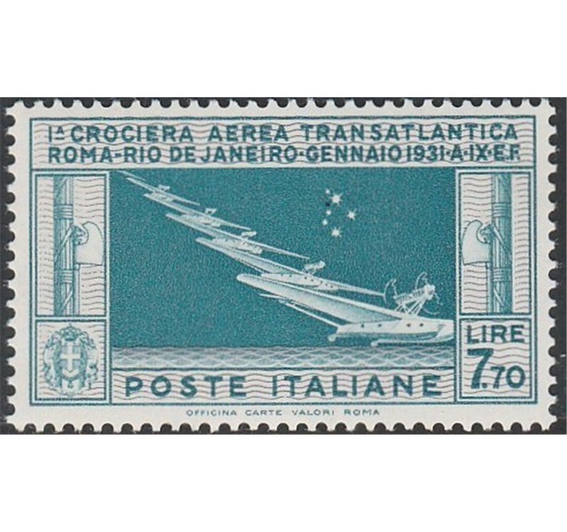 Italia 1930 -Posta Aerea Crociera Transatlantica balbo L. 7,70 celeste grigio Cert.: Italia Colleziona. Cat. € 1300 (**)