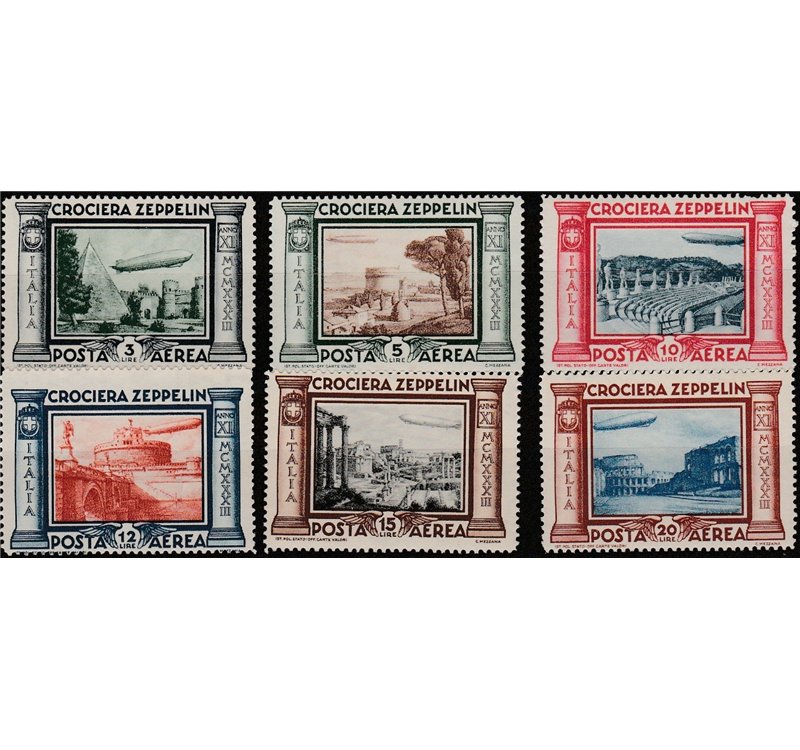 Italia 1933 - Posta Aerea Crociera Zeppelin la serie. Cert.: Italia Colleziona. Cat. € 450 (**)