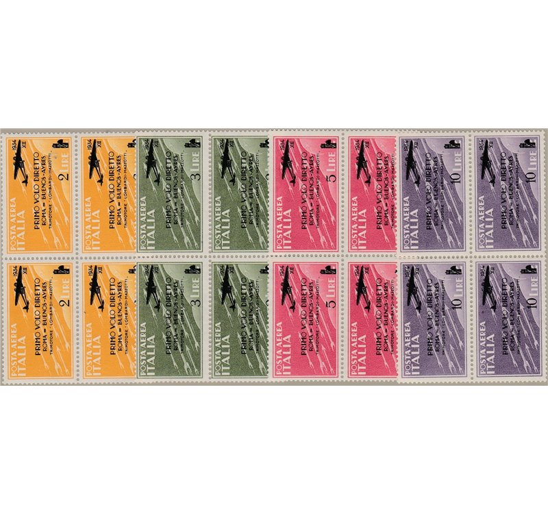 Italia 1934 - Posta Aerea Primo Volo diretto Roma - Buenos Aires la serie in quartina Cat. € 650 (**)