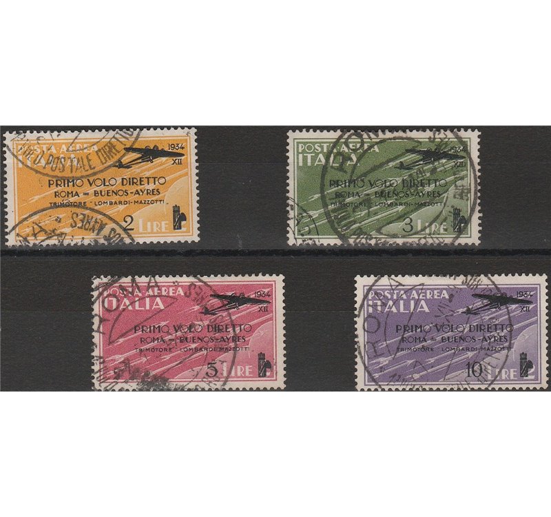 Italia 1934 - P. Aerea Primo Volo  Roma - Buenos Aires la serie con annulli originali Cert.: Italia Colleziona. Cat. € 1250 (U)