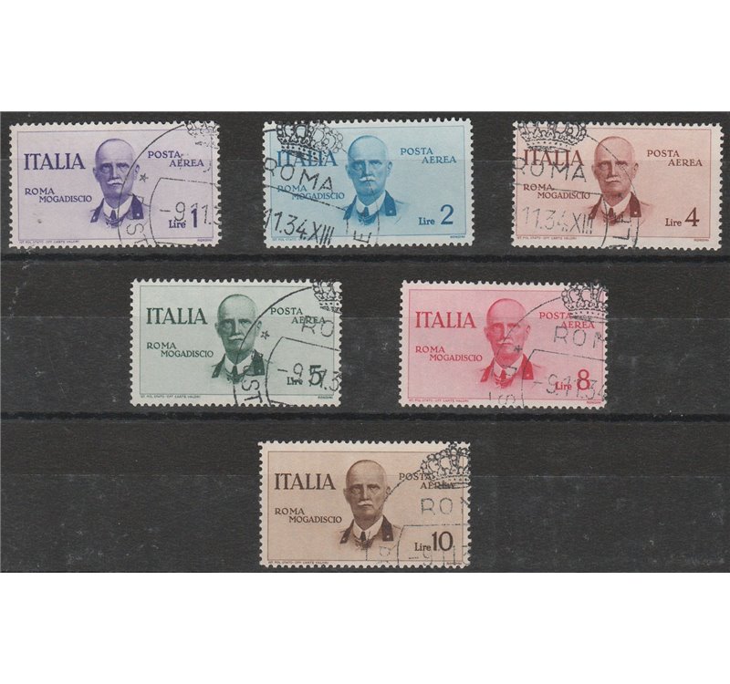Italia 1934 - P. Aerea Primo Volo Roma - Mogadiscio la serie con annulli originali del volo Cat. € 3000 (U)
