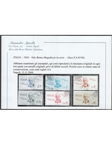 Italia 1934 - P. Aerea Primo Volo Roma - Mogadiscio la serie con annulli originali del volo Cat. € 3000 (U)