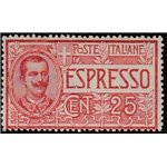 Italia 1903 - Espresso Vitt. Emanuele III 25 c. rosso Cert.: Italia Colleziona. Cat. € 225 (**)