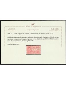 Italia 1903 - Vitt. Emanuele Espresso 25 c. rosso Cert.: Italia Colleziona. Cat. € 225 (**)