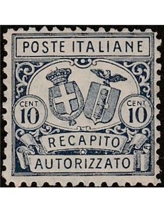 Italia 1928 - Recapito Autorizzato Stemmi in ovale 10 c. azzurro dent. 11 Cat. € 225 (**)