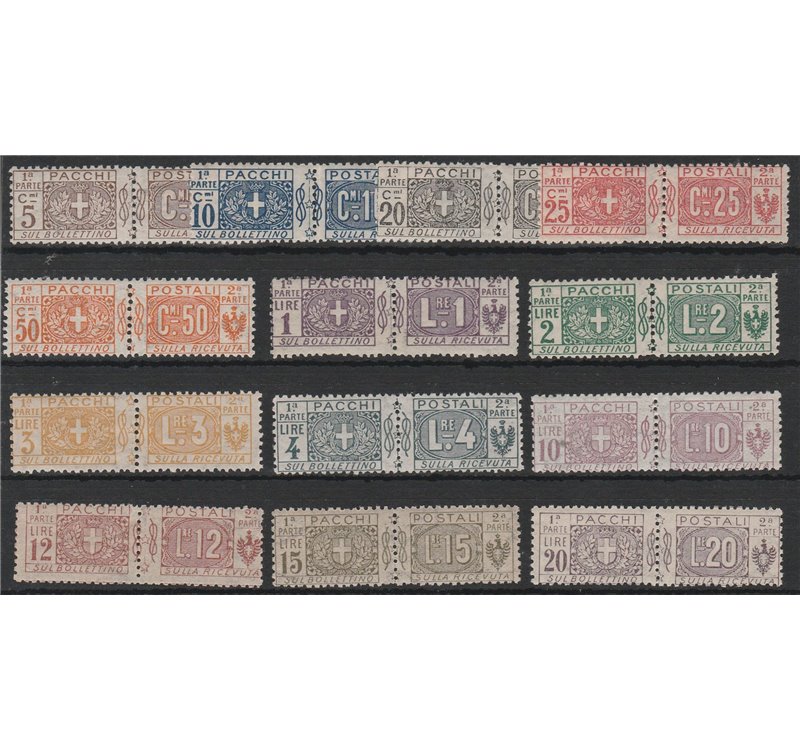 Italia 1914-22 - Pacchi Postali Stemma e Cifre sulle due sezioni la serie. Cert.: Raybaudi Cat. € 3000 (**)