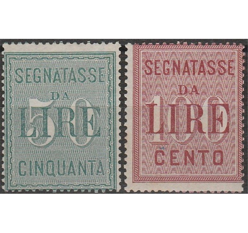 Italia 1884 - Segnatasse Alti valori, la serie. Cert.: Italia Colleziona. Cat. € 300 (**)