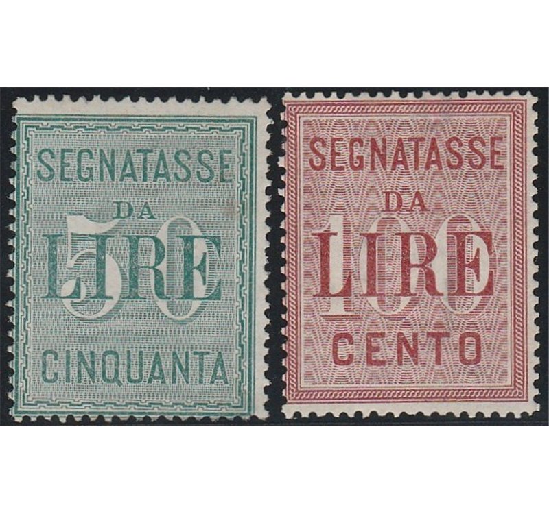 Italia 1884 - Segnatasse Cifre bianche su fondo colorato. Alti Valori, la serie. Cert.: Italia Colleziona. Cat. € 300 (**)