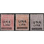 Italia 1923 - Servizio commissioni  Serie del 1913 con sovrastampa "UNA LIRA" e sbarrette Cat. € 850 (**)