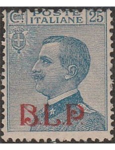 Italia 1921 - B.L.P. tipo Michetti 25 c. azzurro con sovrastampa "BLP" del I tipo Cat. € 560 (*)