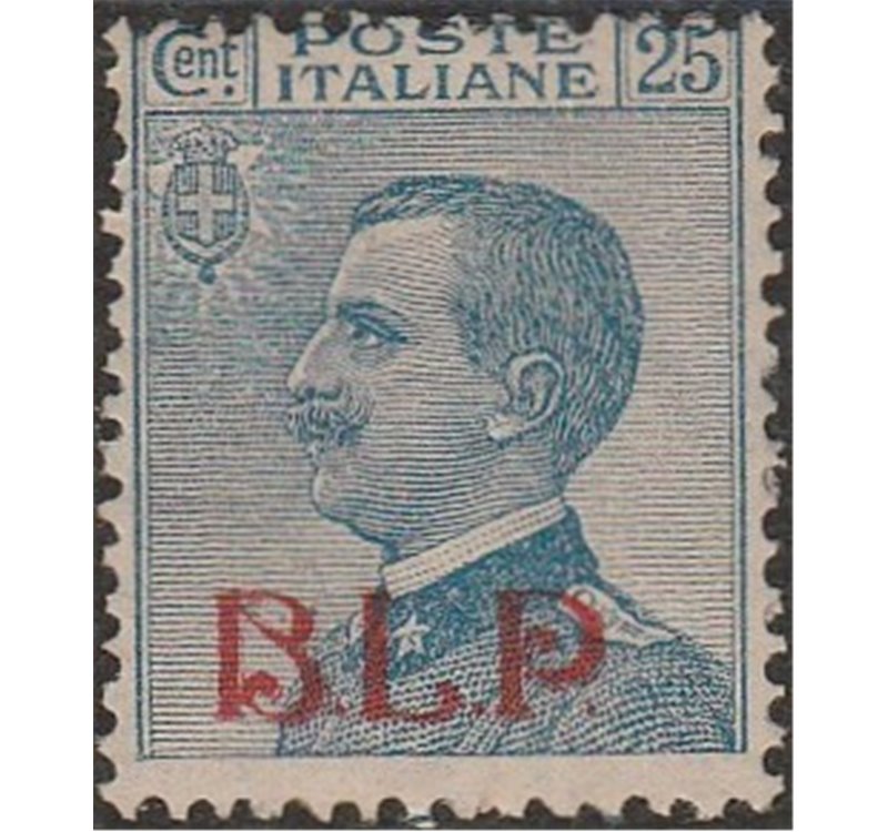 Italia 1921 - B.L.P. tipo Michetti 25 c. azzurro con sovrastampa "BLP" del I tipo Cat. € 560 (*)