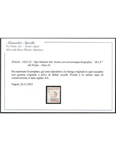 Italia 1922-23 - B.L.P. tipo Michetti 40 c. bruno con sovrastampa litografica "BLP" del II tipo Cat. € 380 (*)
