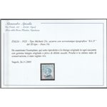Italia 1923 - B.L.P.  Tipo Michetti 25 c. azzurro con sovrastampa "BLP" del III tipo Cat. € 1375 (**)