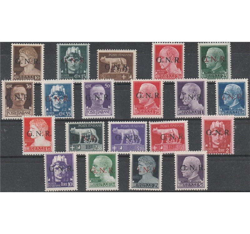 Italia 1944 - Repubblica Sociale Imperiale, la serie con sovrastampa "G.N.R." di Verona. Cat. € 7000 (**)