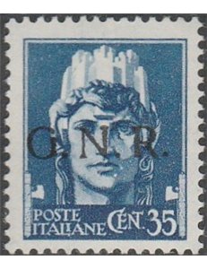 Italia 1944 - Repubblica Sociale Imperiale 35 c. azzurro con sovrastampa "G.N.R." in nero Errore di colore Cat. € 1650 (**)