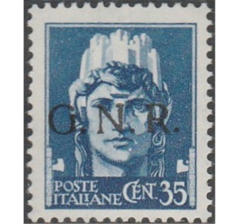 Italia 1944 - Repubblica Sociale Imperiale 35 c. azzurro con sovrastampa "G.N.R." in nero Errore di colore Cat. € 1650 (**)