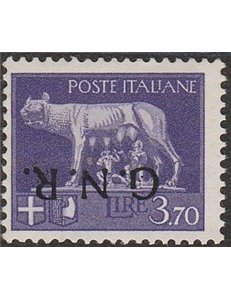 Italia 1944 - Repubblica Sociale Imperiale L. 3,70 Violetto con sovrastampa "G.N.R." di Verona, Capovolta. Cat. € 500 (**)