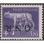 Italia 1944 - Repubblica Sociale Imperiale L. 3,70 Violetto con sovrastampa "G.N.R." di Verona, Capovolta. Cat. € 500 (**)