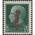 Italia 1944 - Repubblica Sociale Imperiale 25 c. verde con sovrastampa fascio tipo "L" in rosso Cert.: Biondi. Cat. € 240 (**)