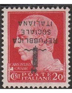 Italia 1944 - Repubblica Sociale Italiana Imperiale 20 c. con sovrastampa in nero capovolta di tipo "K" Cat. € 1250 (**)