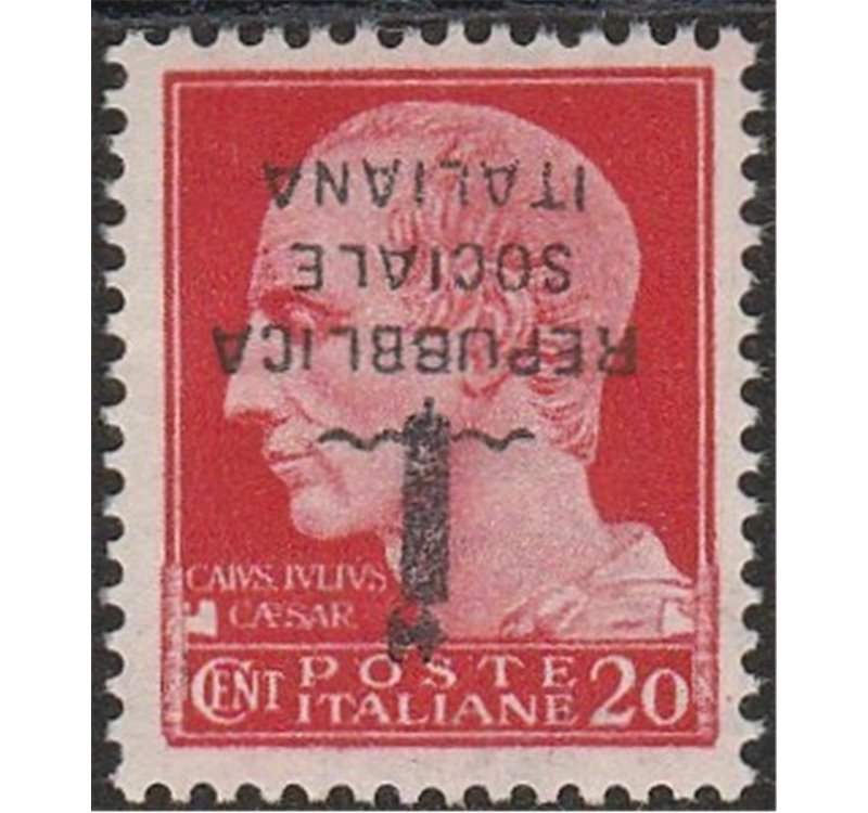 Italia 1944 - Repubblica Sociale Italiana Imperiale 20 c. con sovrastampa in nero capovolta di tipo "K" Cat. € 1250 (**)