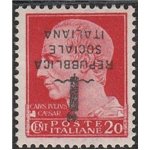 Italia 1944 - Repubblica Sociale Italiana Imperiale 20 c. con sovrastampa in nero capovolta di tipo "K" Cat. € 1250 (**)