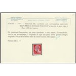 Italia 1944 - Repubblica Sociale Italiana Imperiale 20 c. con sovrastampa in nero capovolta di tipo "K" Cat. € 1250 (**)