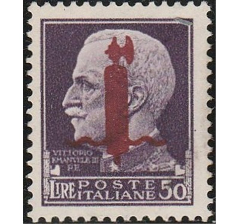 Italia 1944 - Repubblica Sociale Imperiale L. 50 Violetto con sovrastampa di Verona in rosso Cat. € 260 (*)