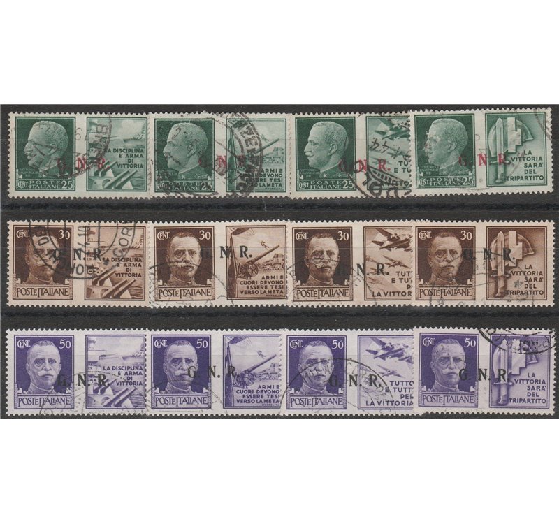 Italia 1944 - R.S.I. Propaganda di guerra del 1942, la serie con Sovr. di  Brescia "G.N.R." del II tipo Cat. € 1100 (U)