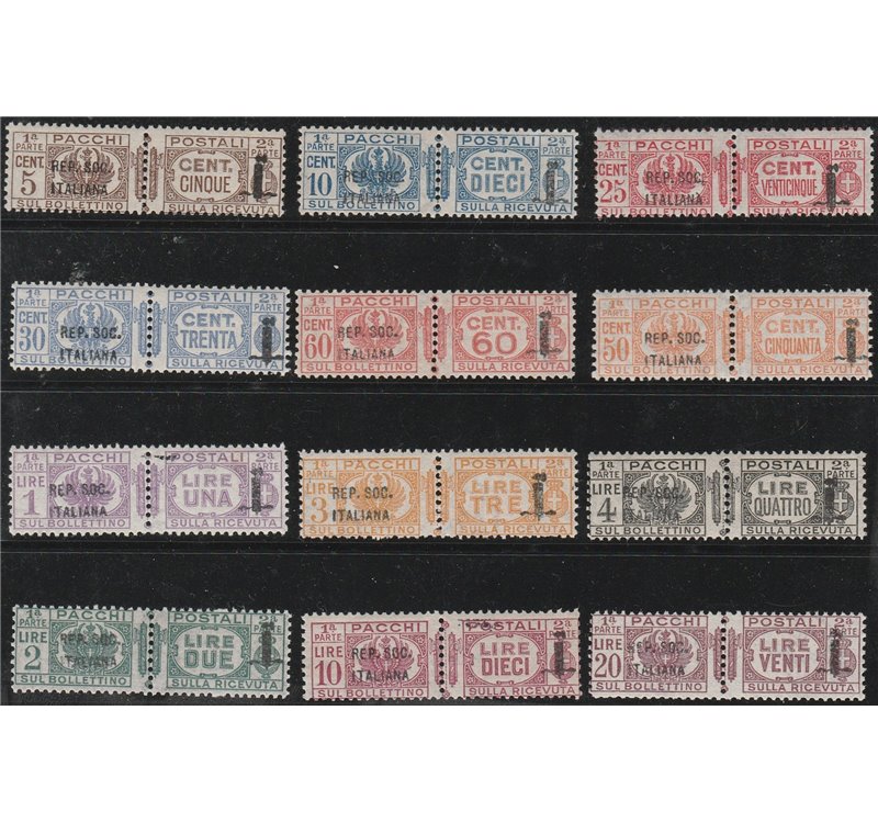 Italia 1944 - R.S.I. Pacchi del regno del 1927-32 con sovrastampa "REP. SOC. ITALIANA" e fascetto Cat. € 3750 (**)