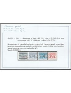Italia 1944 -R.S.I. Segnatasse d'Italia del 1934 con sovrastampa "G.N.R." di Verona. Cat. € 4000 (**)