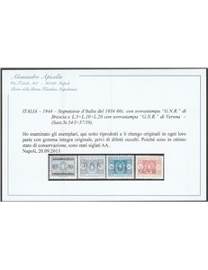 Italia 1944 - R.S.I. Segnatasse d'Italia del 1934 con sovrastampa "G.N.R" di Verona o Brescia Cat. € 3000 (**)