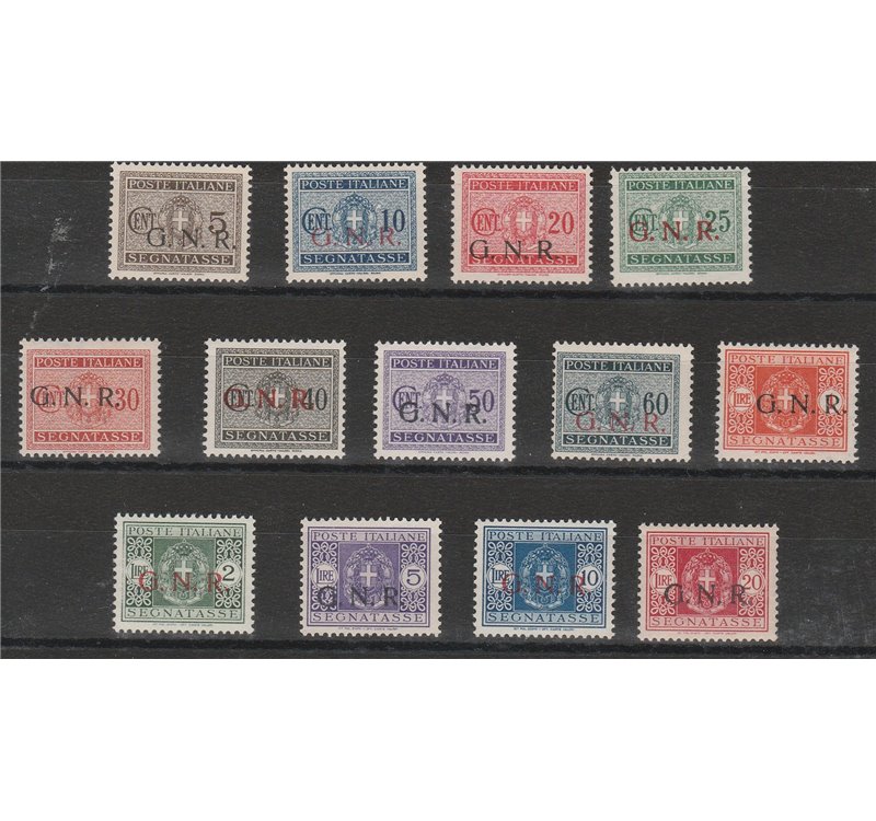 Italia 1944 - R.S.I. Segnatasse d'Italia del 1934 con sovr. "G.N.R" di Verona o Brescia Cat. € 3000 (**)