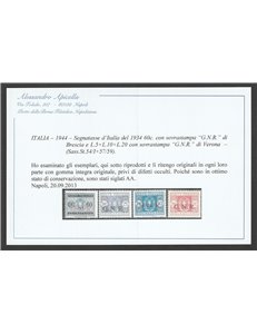 Italia 1944 - R.S.I. Segnatasse d'Italia del 1934 con sovr. "G.N.R" di Verona o Brescia Cat. € 3000 (**)
