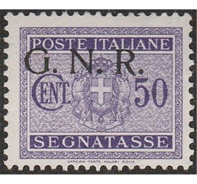 Italia 1944 - R.S.I. Segnatasse d'Italia del 1934 50 c. violetto con sovrastampa "G.N.R." di Verona. Cat. € 450 (**)
