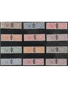 Italia 1945 - R.S.I. Pacchi del Regno del 1927-32 con sovrastampa di un fregio tra le due sezioni Cat. € 450 (**)