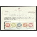 Italia 1945 - Luogotenenza CORALIT Serie "Leone di San Marco" su framm. con annulli di Brescia Cat. € 1500 (U)