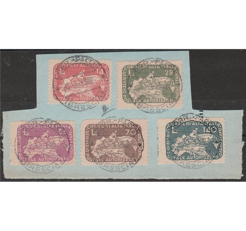 Italia 30/06/1945 - Luogotenenza CORALIT Serie "Ciclista" con ann. di Brescia dell'ult. giorno di validità Catal. € 1500 (U)