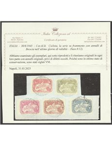 Italia 30/06/1945 - Luogotenenza CORALIT Serie "Ciclista" con ann. di Brescia dell'ult. giorno di validità Catal. € 1500 (U)