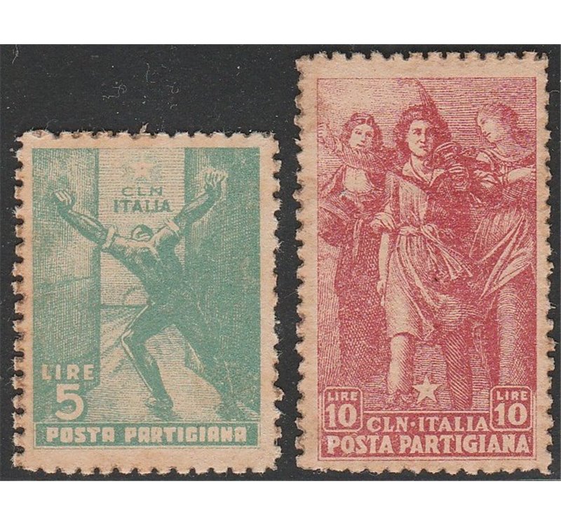 1945 - C.L.N. Parma Posta Partigiana, la serie con la consueta gomma gialla Cat. € 1250 (**)